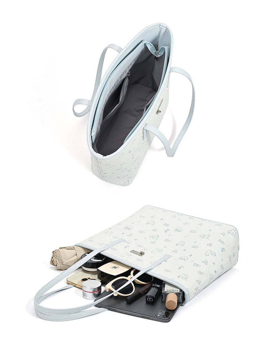 Cute Cat Print Faux Leather Tote Bag