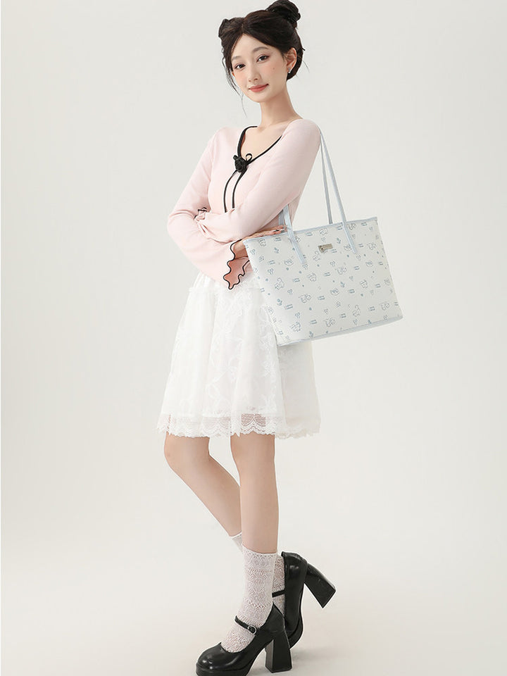 Cute Cat Print Faux Leather Tote Bag