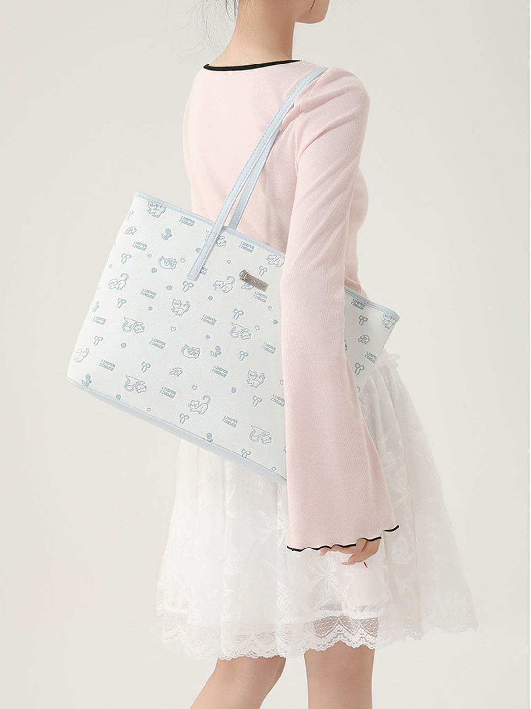 Cute Cat Print Faux Leather Tote Bag