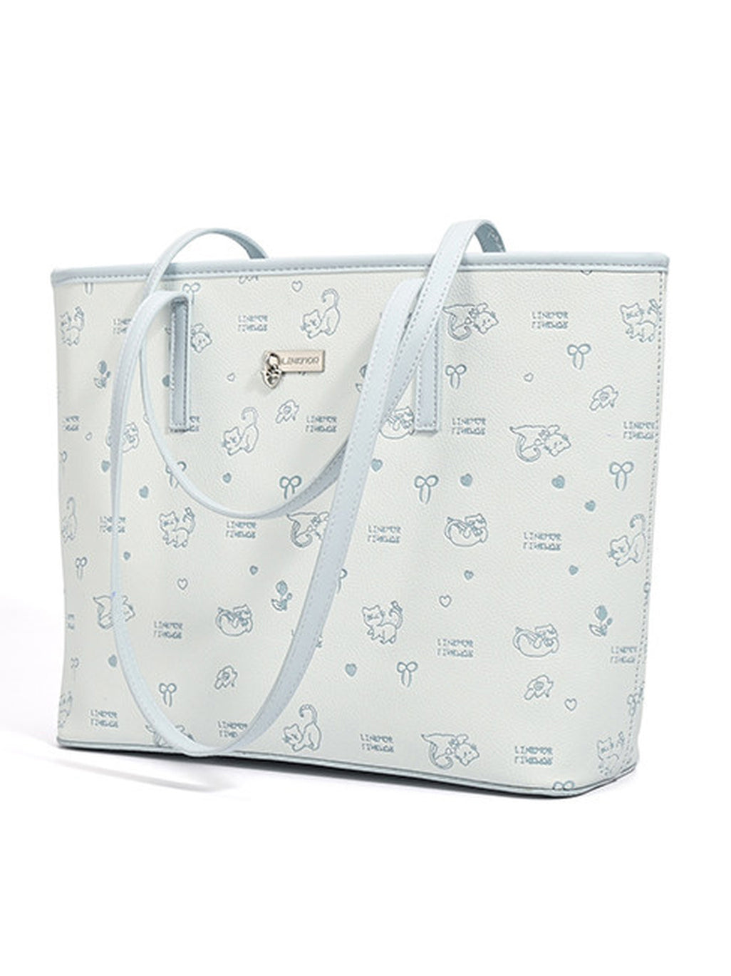Cute Cat Print Faux Leather Tote Bag
