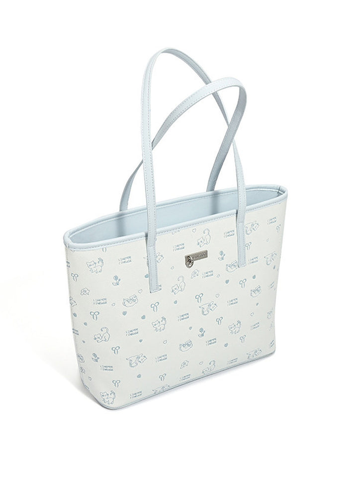 Cute Cat Print Faux Leather Tote Bag