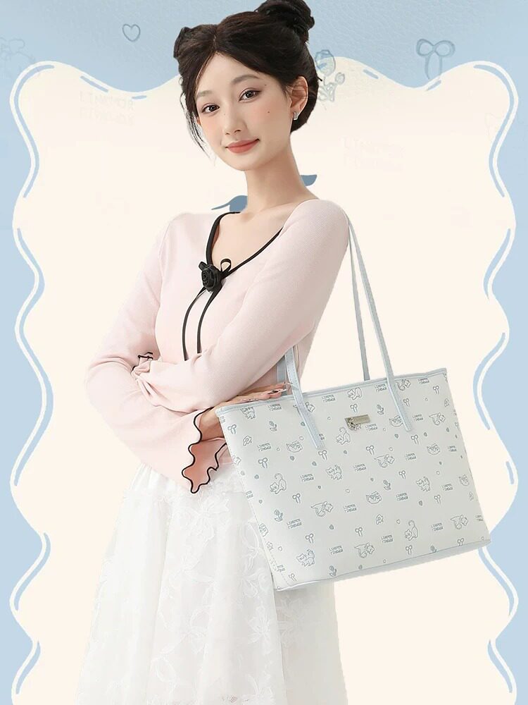 Cute Cat Print Faux Leather Tote Bag