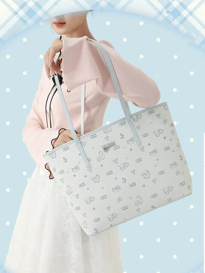 Cute Cat Print Faux Leather Tote Bag