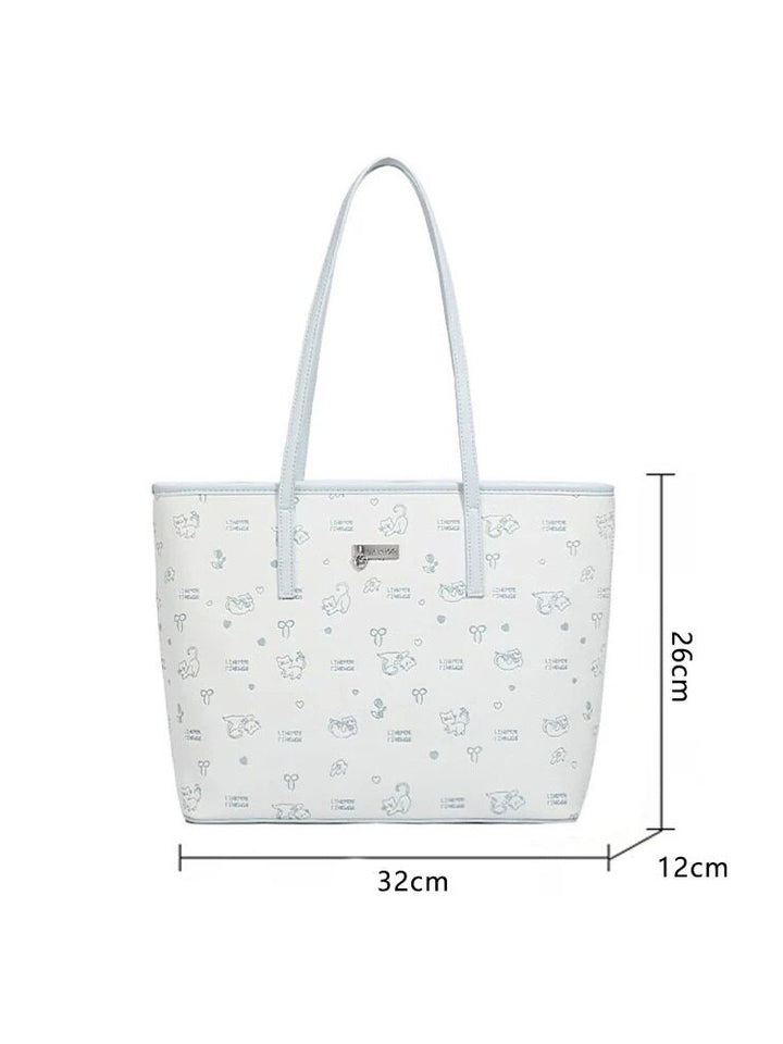 Cute Cat Print Faux Leather Tote Bag