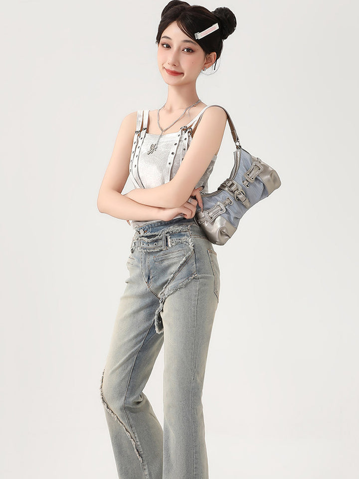 Y2K Ruched Buckle Baguette Shoulder Bag