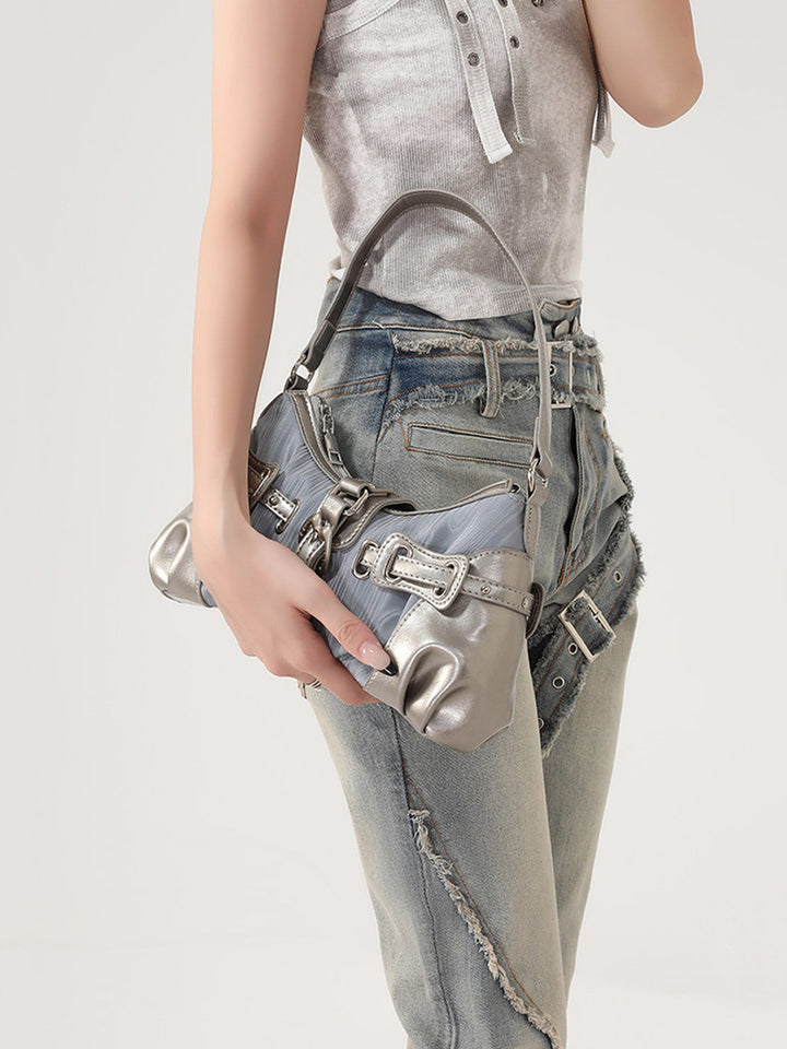 Y2K Ruched Buckle Baguette Shoulder Bag