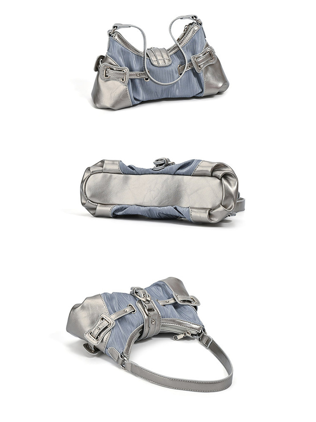 Y2K Ruched Buckle Baguette Shoulder Bag