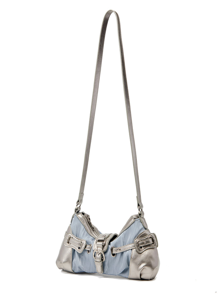 Y2K Ruched Buckle Baguette Shoulder Bag