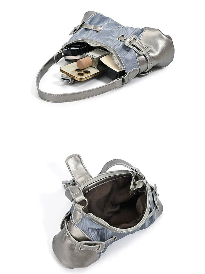 Y2K Ruched Buckle Baguette Shoulder Bag