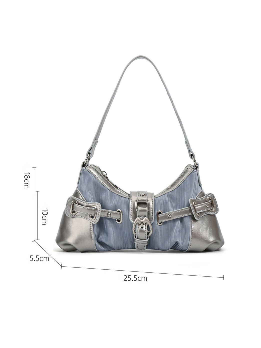 Y2K Ruched Buckle Baguette Shoulder Bag