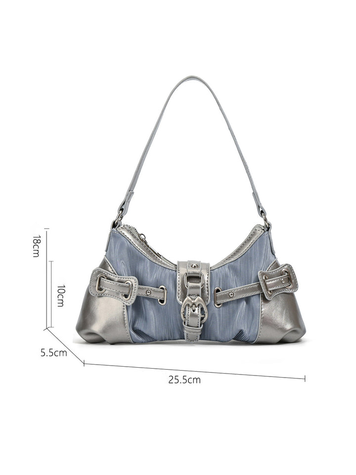 Y2K Ruched Buckle Baguette Shoulder Bag