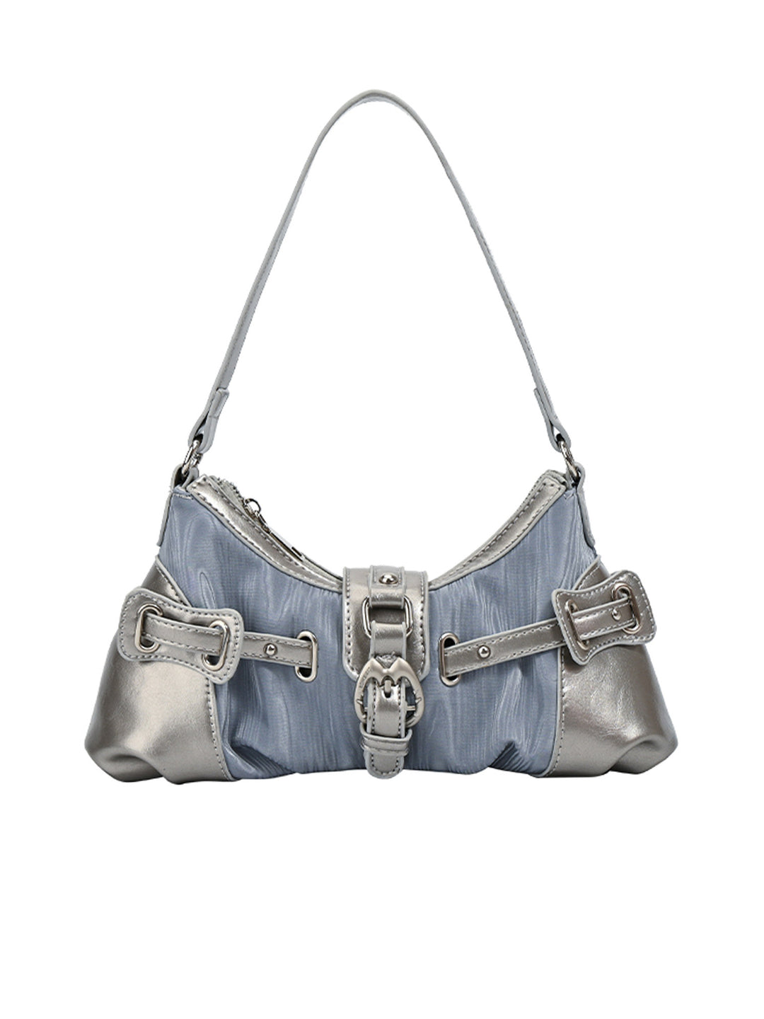 Y2K Ruched Buckle Baguette Shoulder Bag