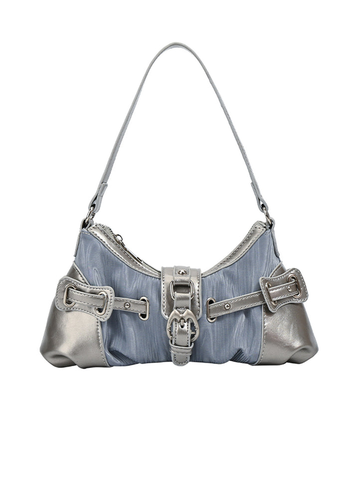 Y2K Ruched Buckle Baguette Shoulder Bag