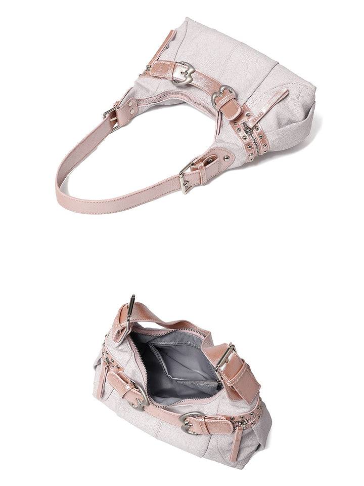 Y2K Studded Buckle Baguette Shoulder Bag