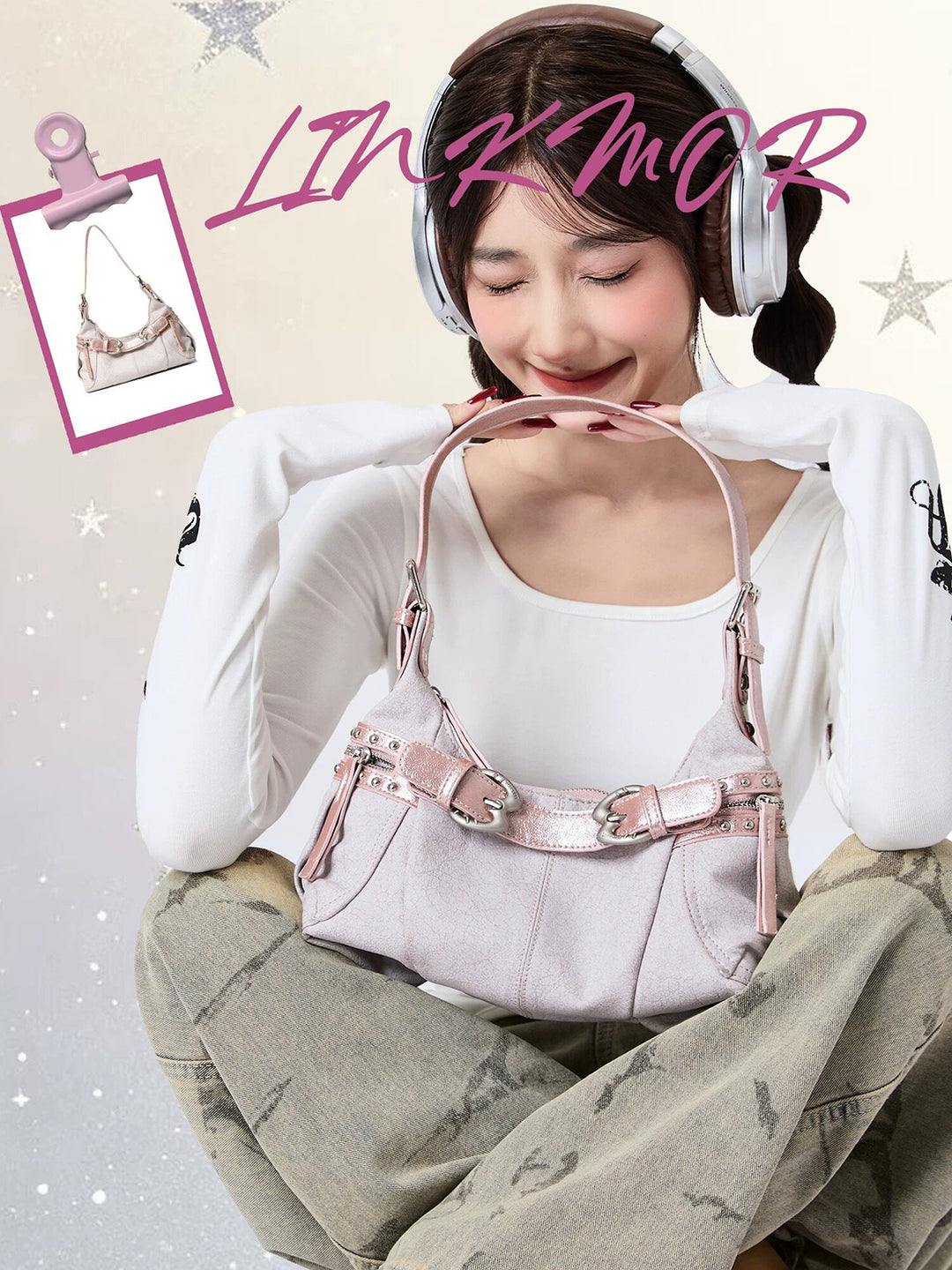Y2K Studded Buckle Baguette Shoulder Bag