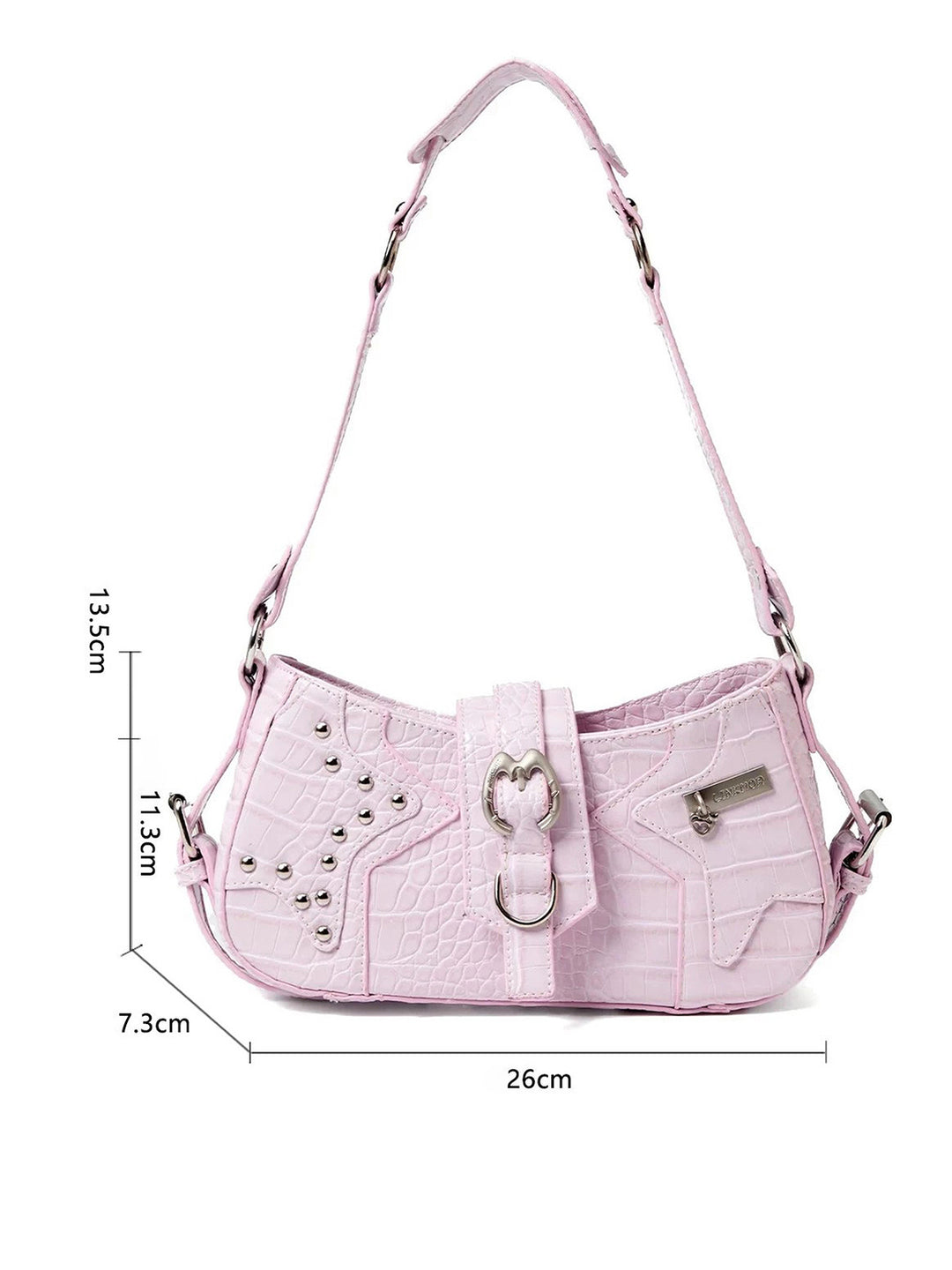 Y2K Croc Embossed Studded Baguette Shoulder Bag