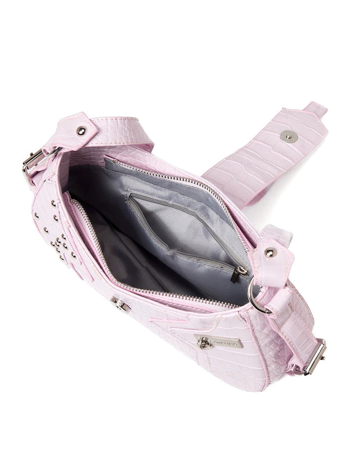 Y2K Croc Embossed Studded Baguette Shoulder Bag