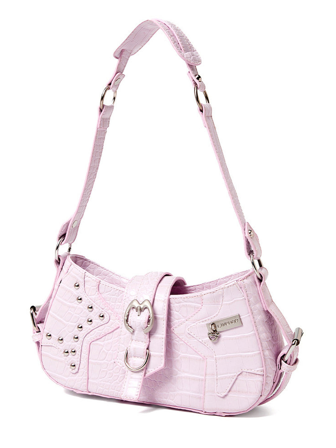 Y2K Croc Embossed Studded Baguette Shoulder Bag