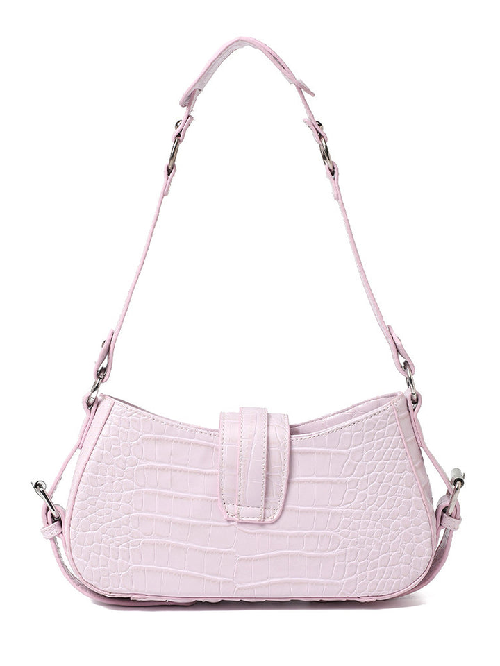 Y2K Croc Embossed Studded Baguette Shoulder Bag