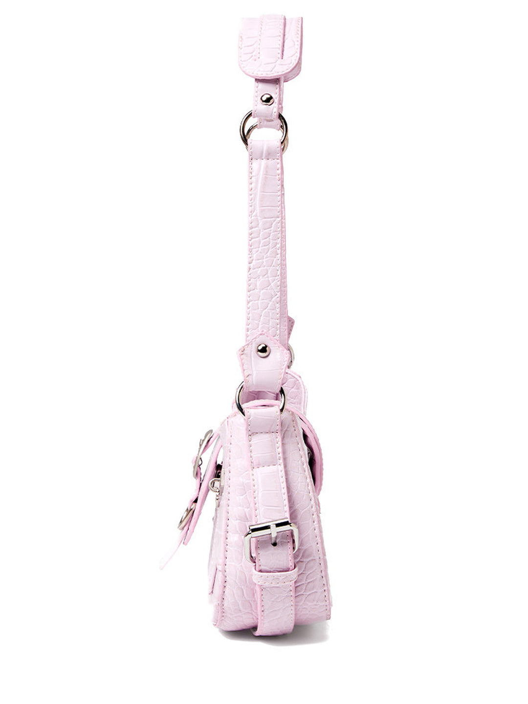 Y2K Croc Embossed Studded Baguette Shoulder Bag