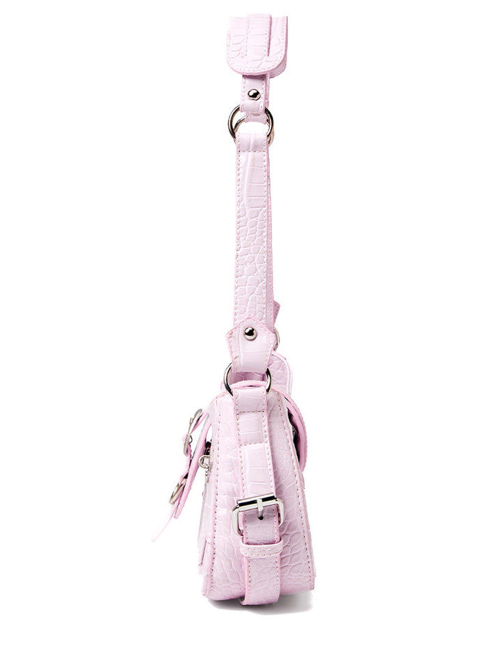 Y2K Croc Embossed Studded Baguette Shoulder Bag