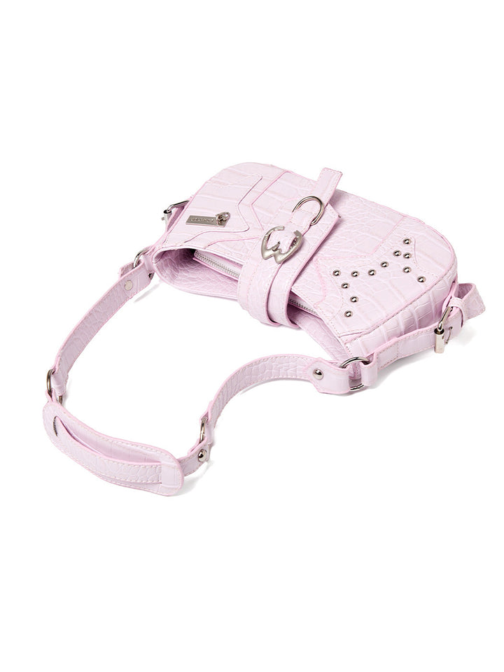 Y2K Croc Embossed Studded Baguette Shoulder Bag
