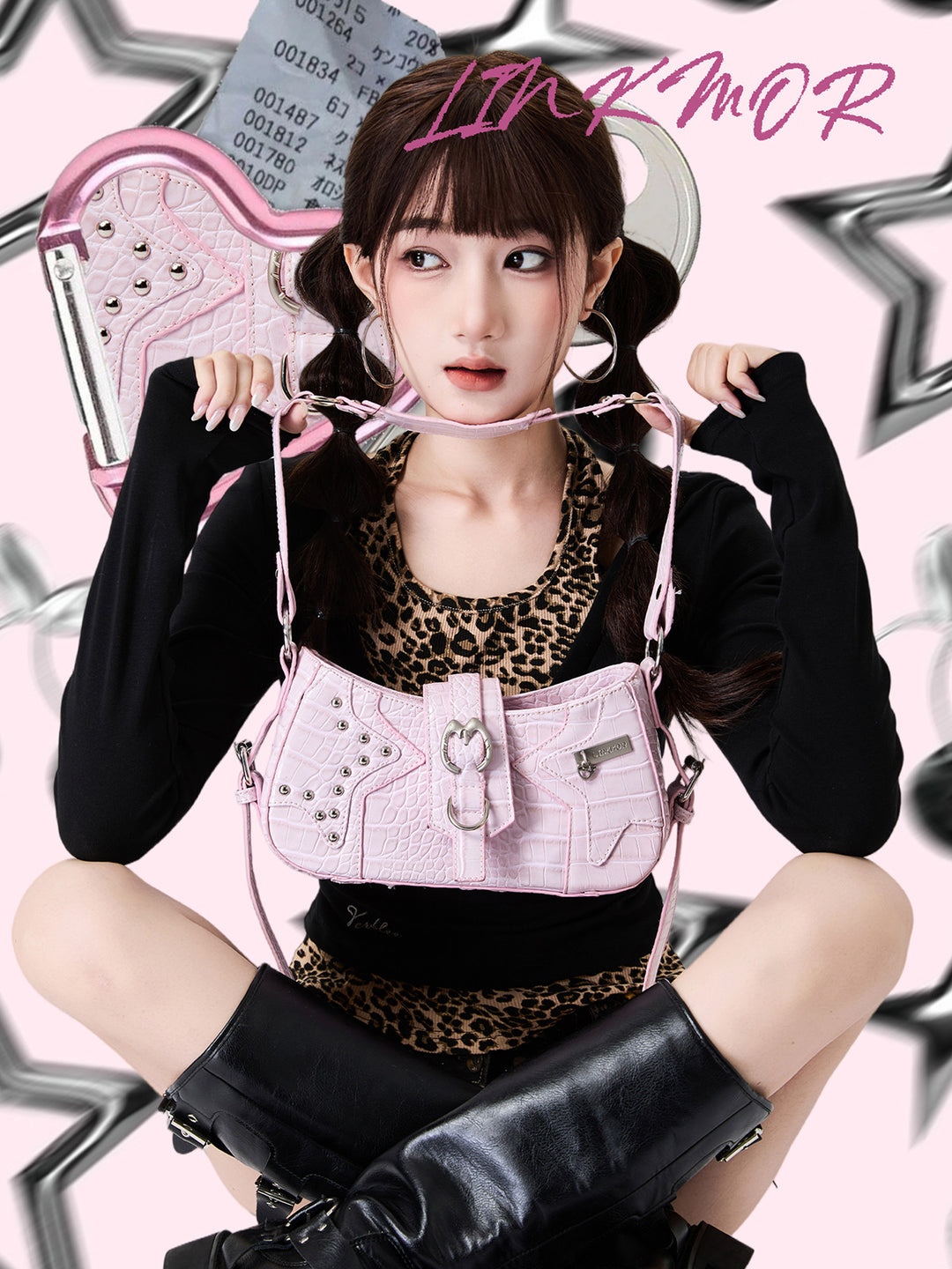 Y2K Croc Embossed Studded Baguette Shoulder Bag