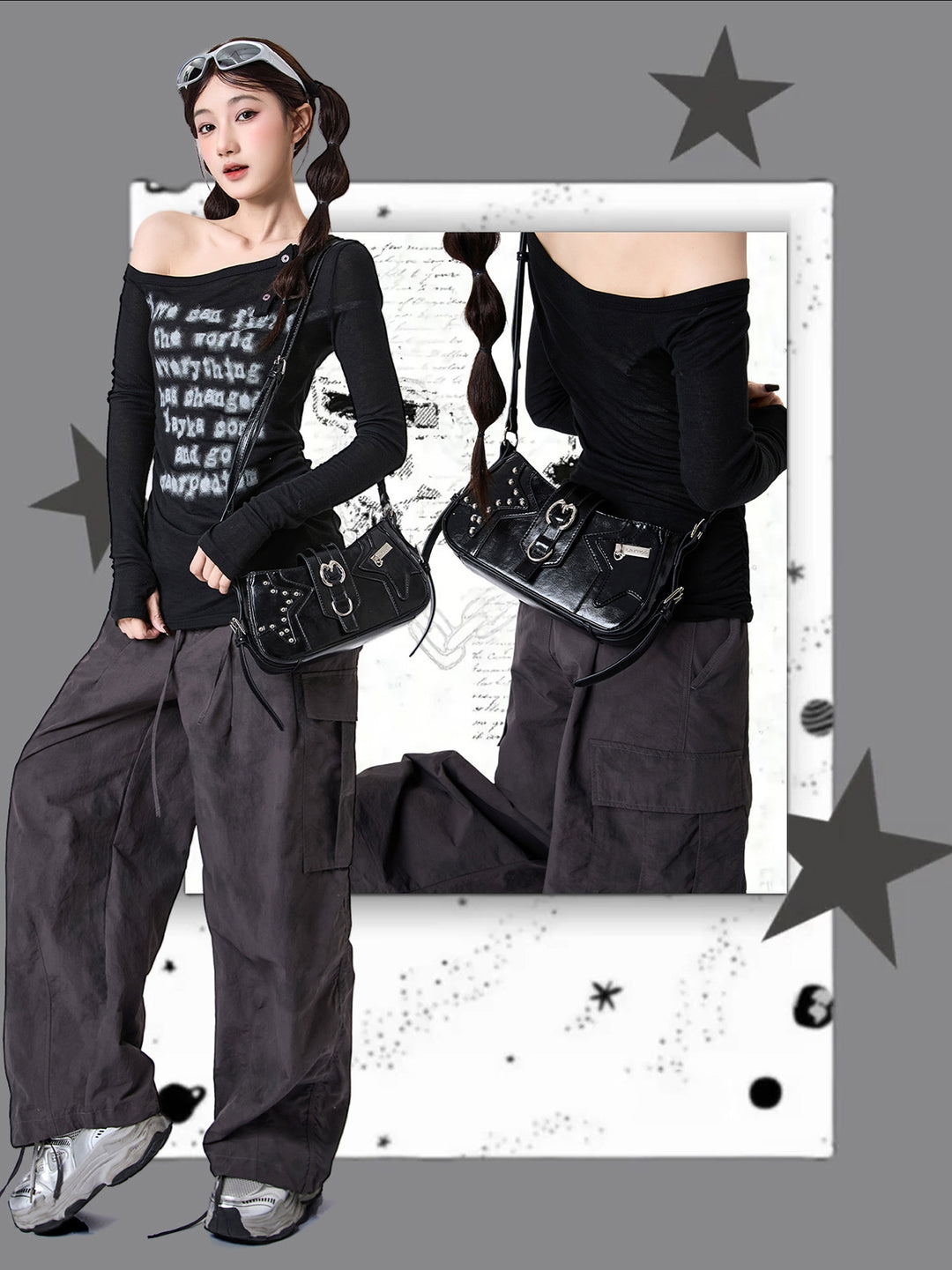 Y2K Studded Star Baguette Shoulder Bag