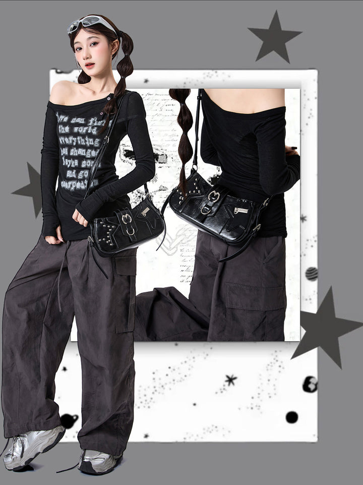Y2K Studded Star Baguette Shoulder Bag