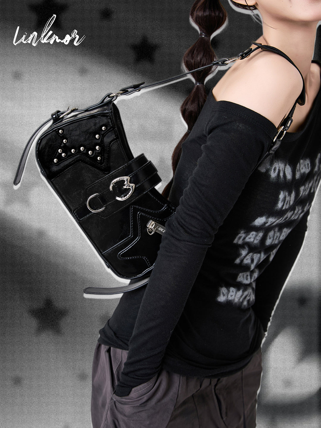 Y2K Studded Star Baguette Shoulder Bag