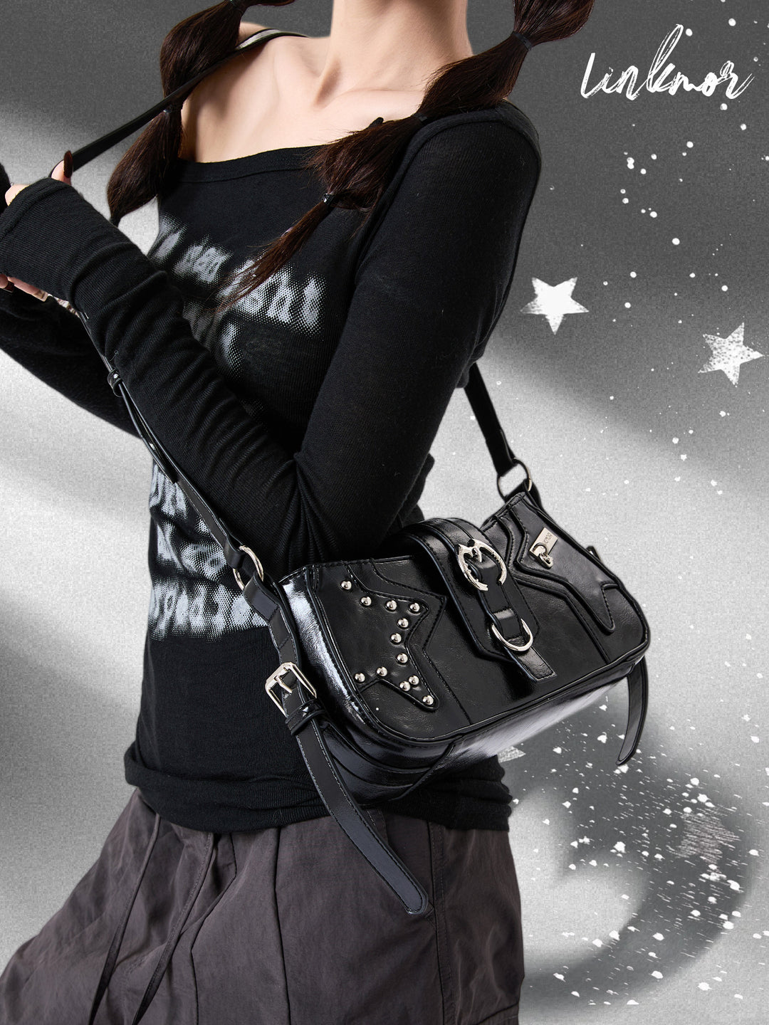 Y2K Studded Star Baguette Shoulder Bag