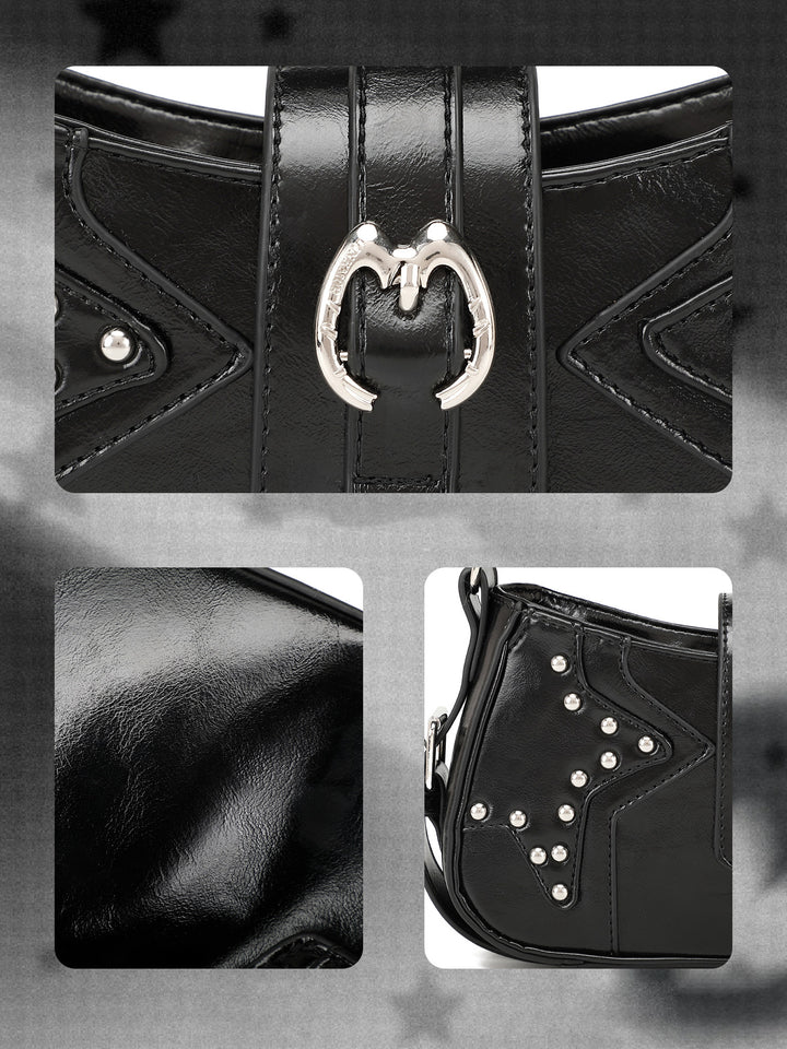 Y2K Studded Star Baguette Shoulder Bag