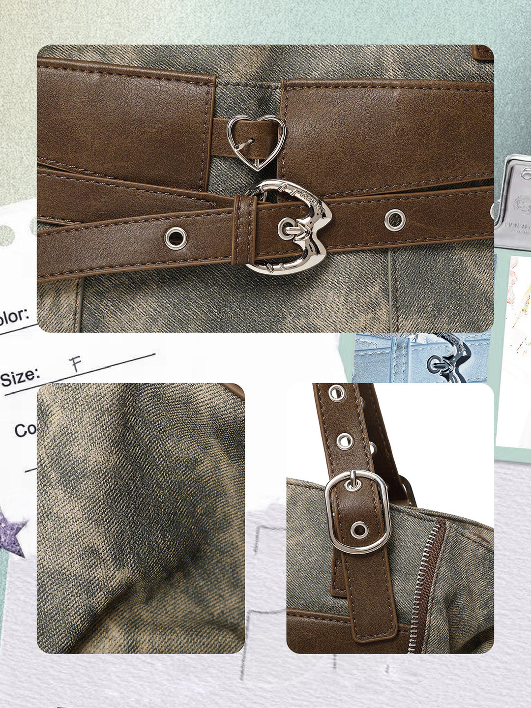 Vintage Washed-Effect Buckle Shoulder Tote Bag