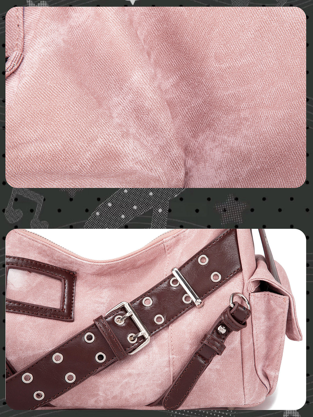 Y2K Washed-Effect Buckle Hobo Shoulder Bag