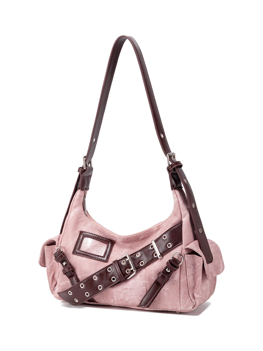 Y2K Washed-Effect Buckle Hobo Shoulder Bag