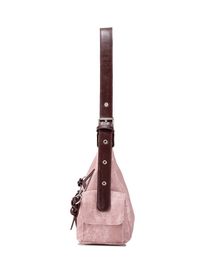Y2K Washed-Effect Buckle Hobo Shoulder Bag