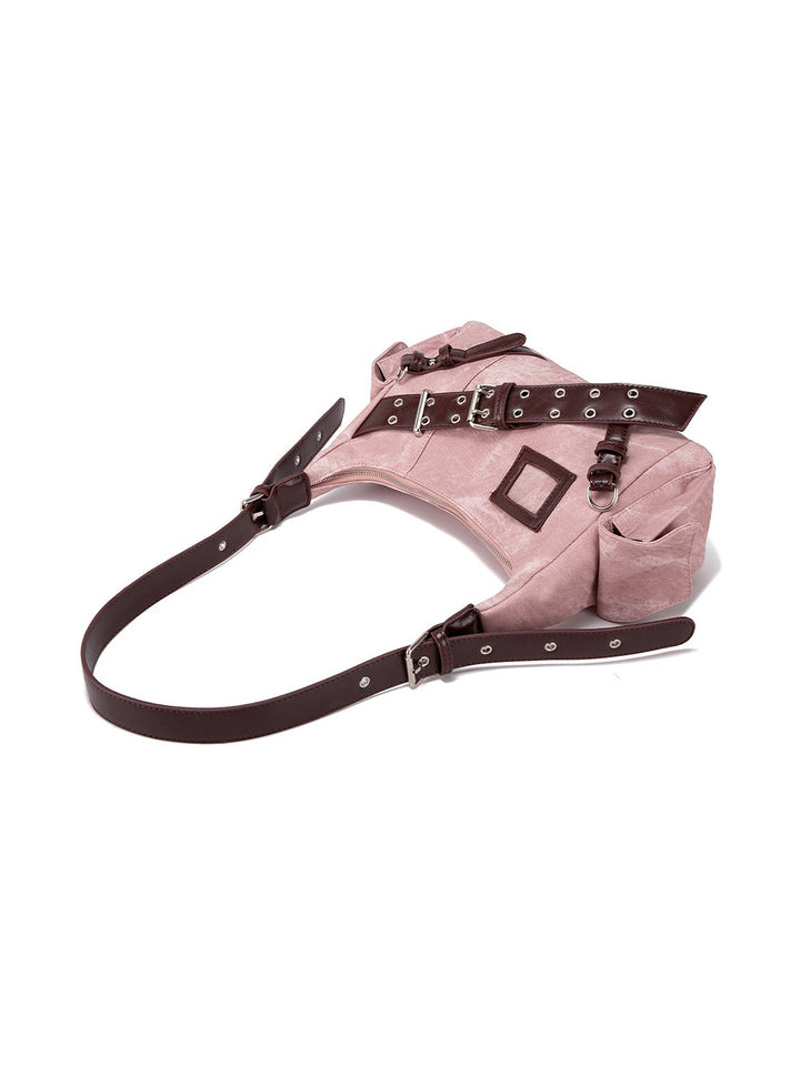 Y2K Washed-Effect Buckle Hobo Shoulder Bag