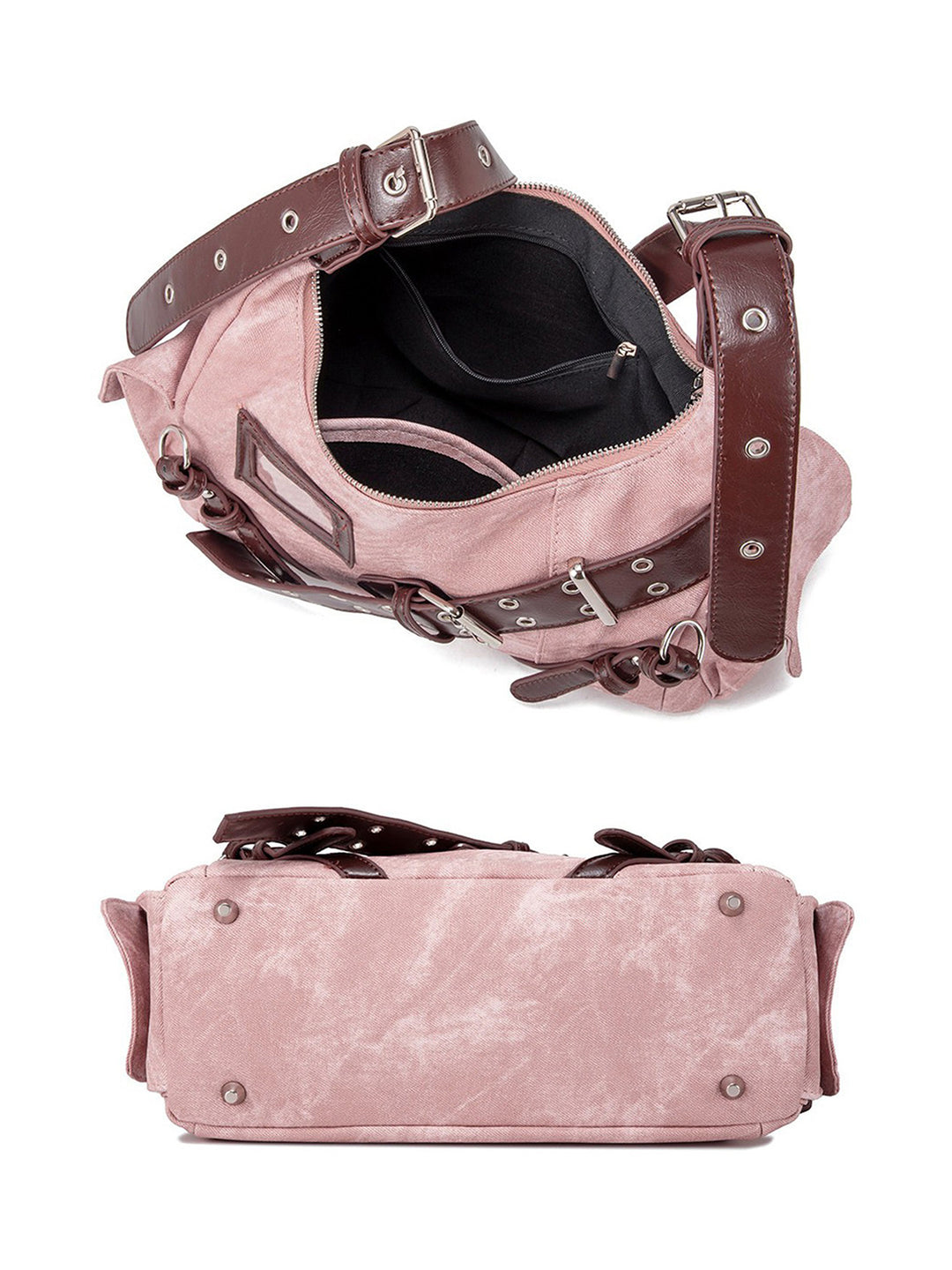 Y2K Washed-Effect Buckle Hobo Shoulder Bag