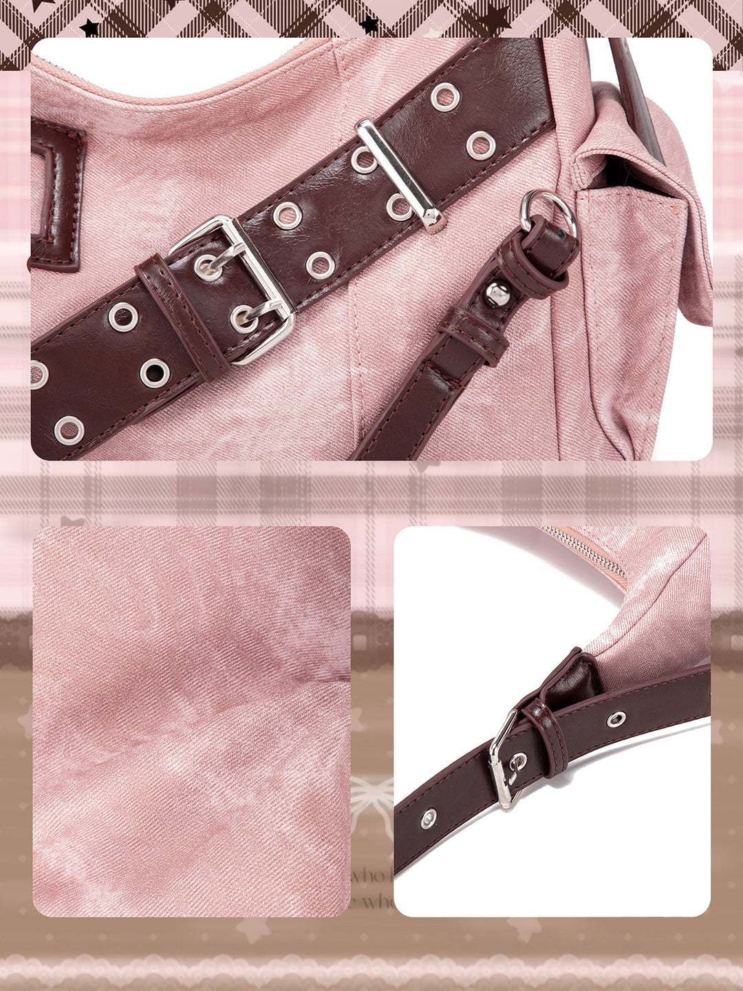 Y2K Washed-Effect Buckle Hobo Shoulder Bag