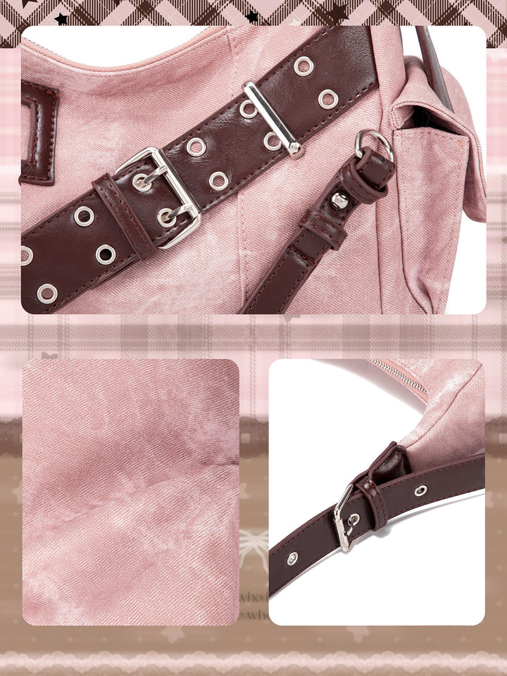Y2K Washed-Effect Buckle Hobo Shoulder Bag