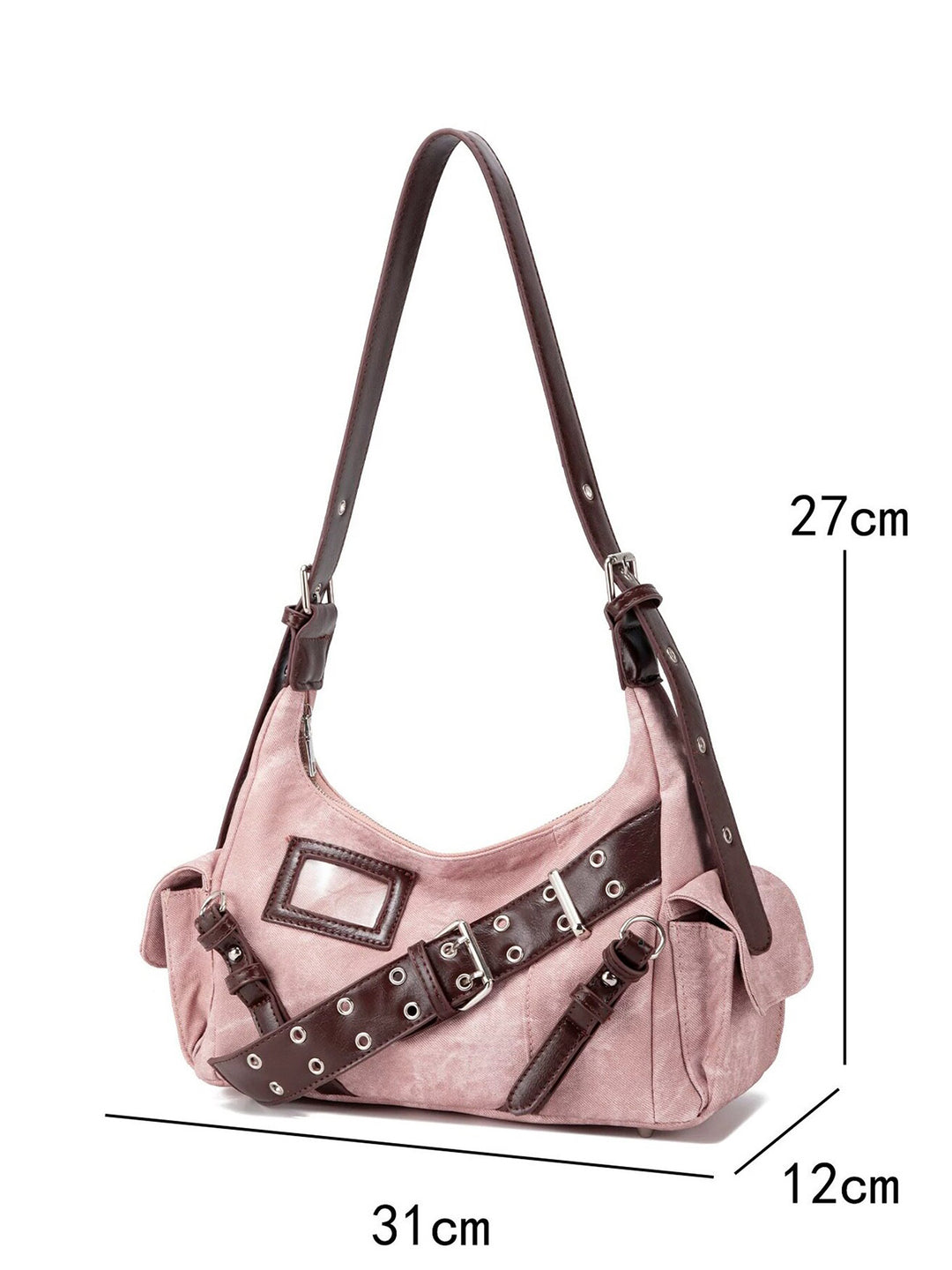 Y2K Washed-Effect Buckle Hobo Shoulder Bag