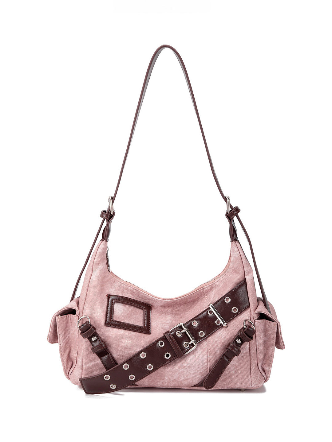 Y2K Washed-Effect Buckle Hobo Shoulder Bag