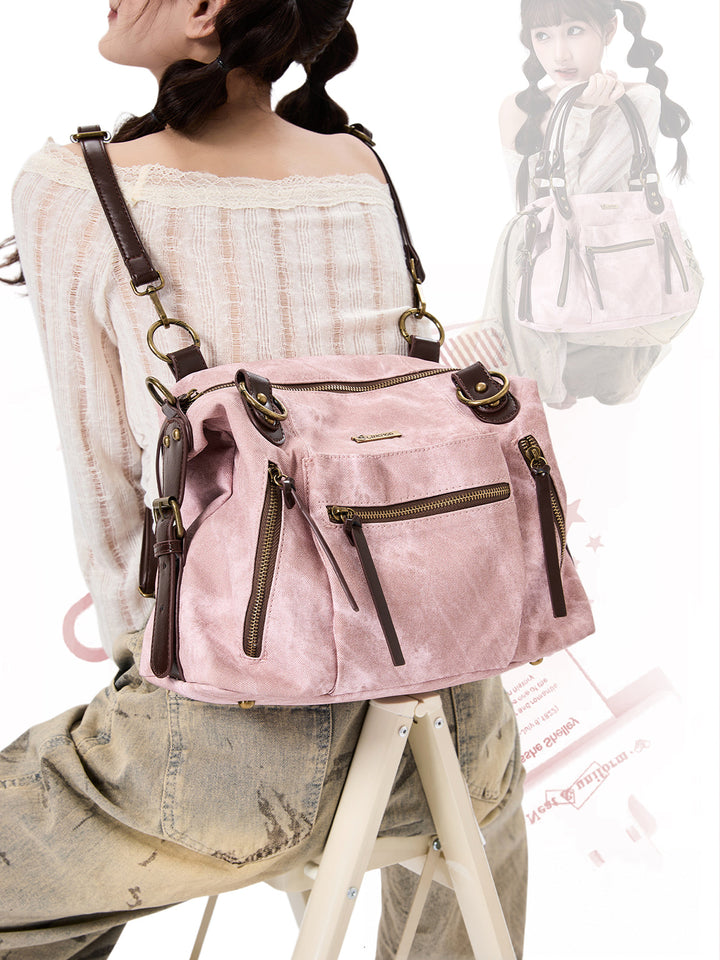 Vintage Washed-Effect Convertible Backpack Shoulder Bag