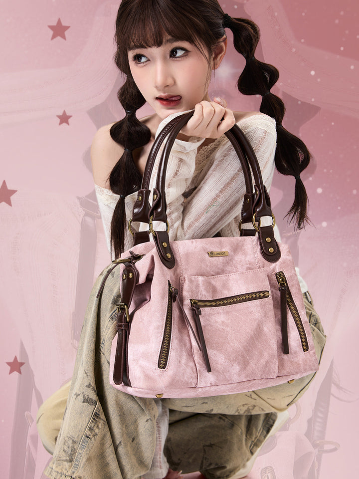 Vintage Washed-Effect Convertible Backpack Shoulder Bag