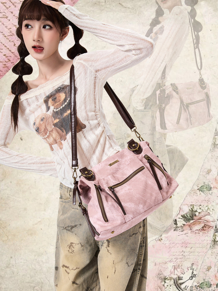 Vintage Washed-Effect Convertible Backpack Shoulder Bag