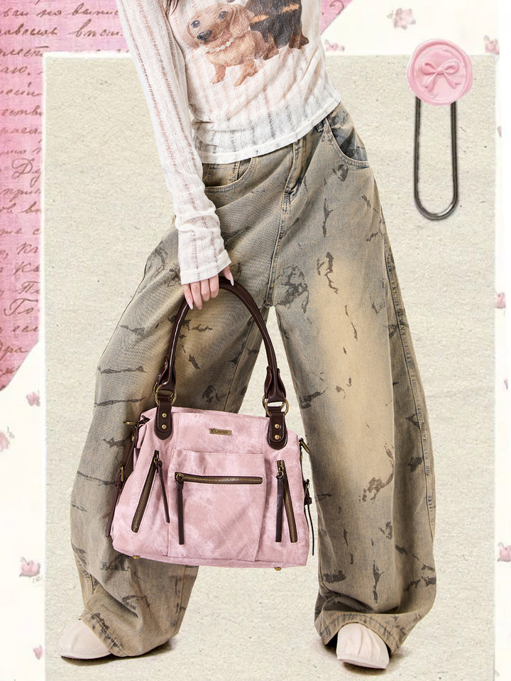 Vintage Washed-Effect Convertible Backpack Shoulder Bag