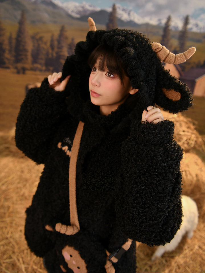 Kawaii Black Sheep Hood Jacket