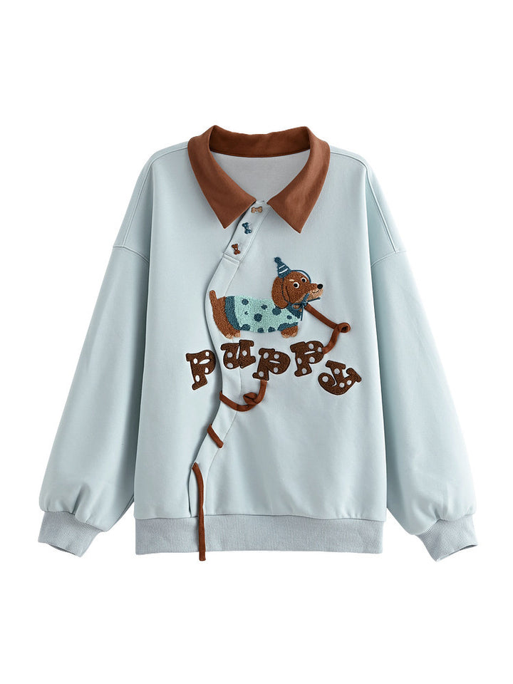 Dachshund Embroidered Collared Sweatshirt
