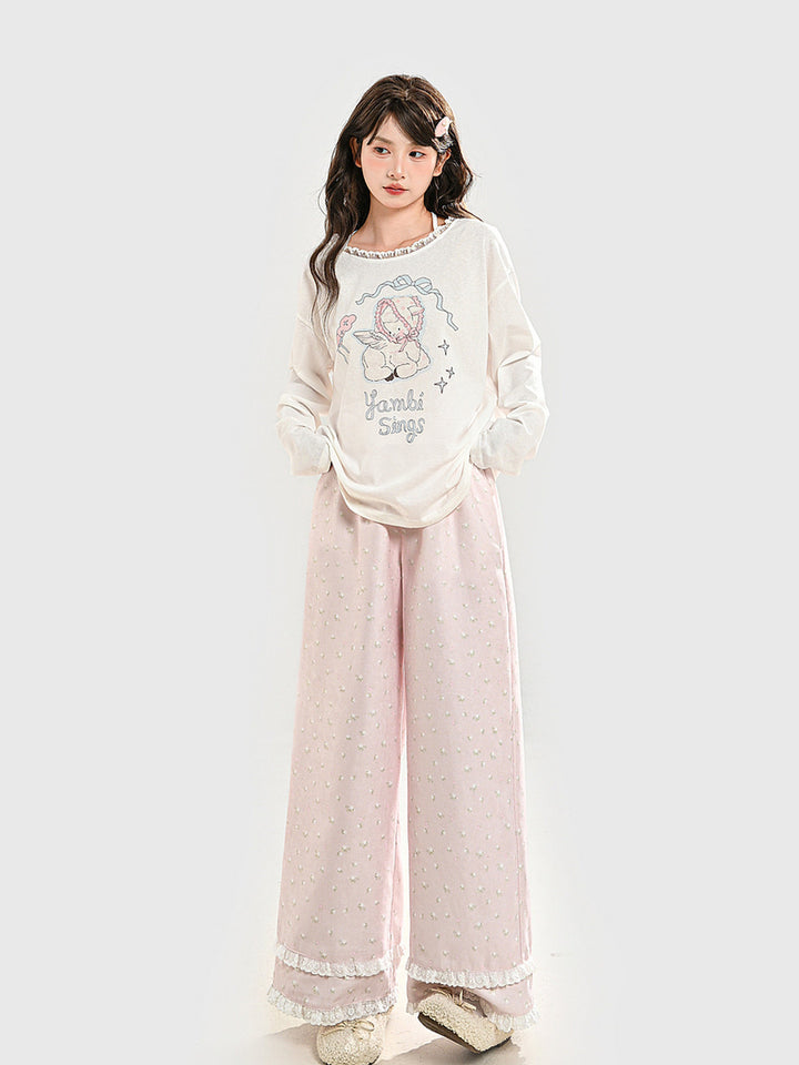 Kawaii Bonnet Lamb Graphic Long Sleeve T-Shirt