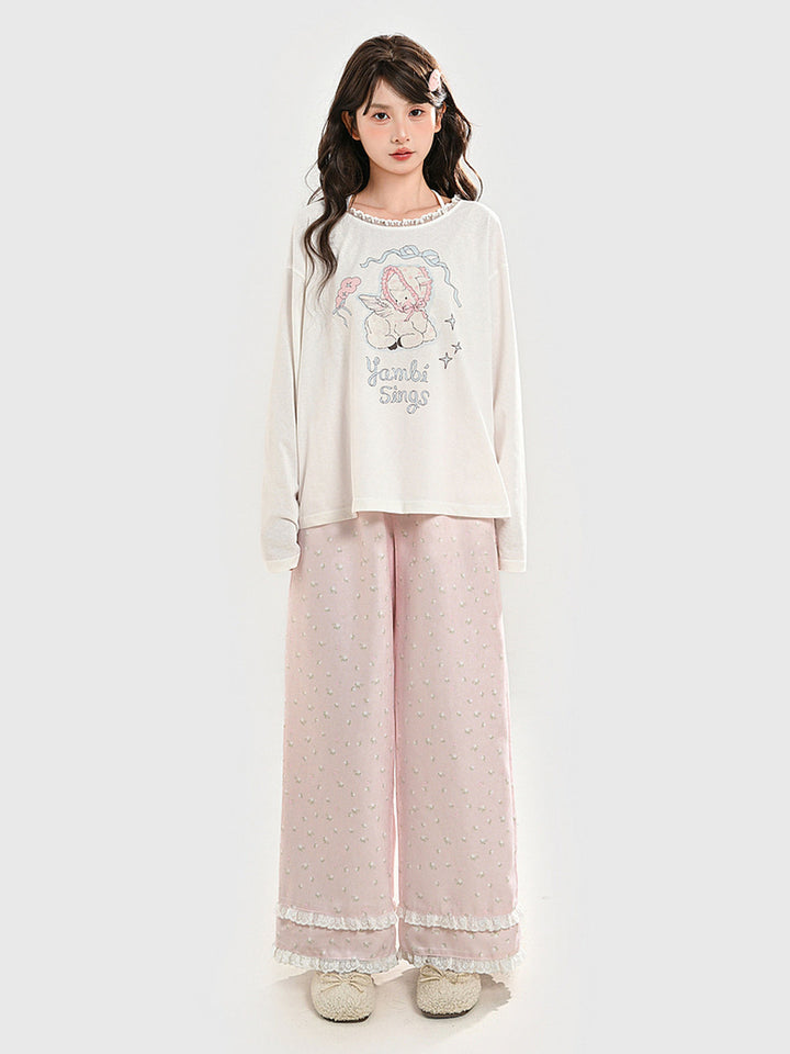 Kawaii Bonnet Lamb Graphic Long Sleeve T-Shirt